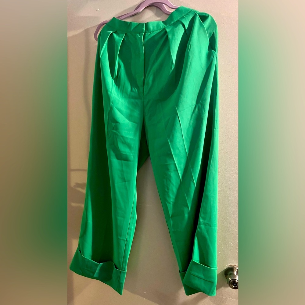 Kondaily Green pleated slacks pants wide-leg pants with thick cuffs